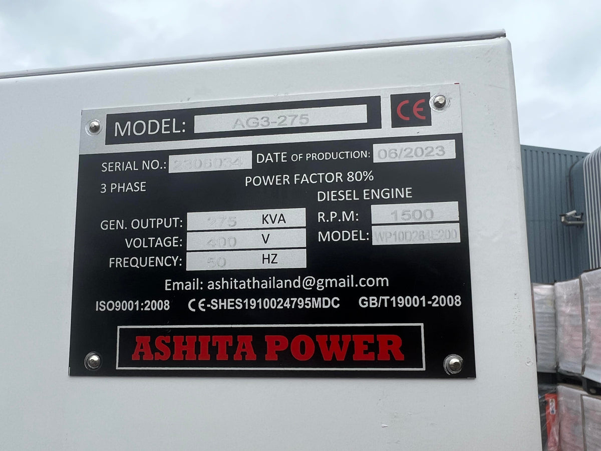 ASHITA AG3-275 275 kVA Silent Diesel Generator / Genset