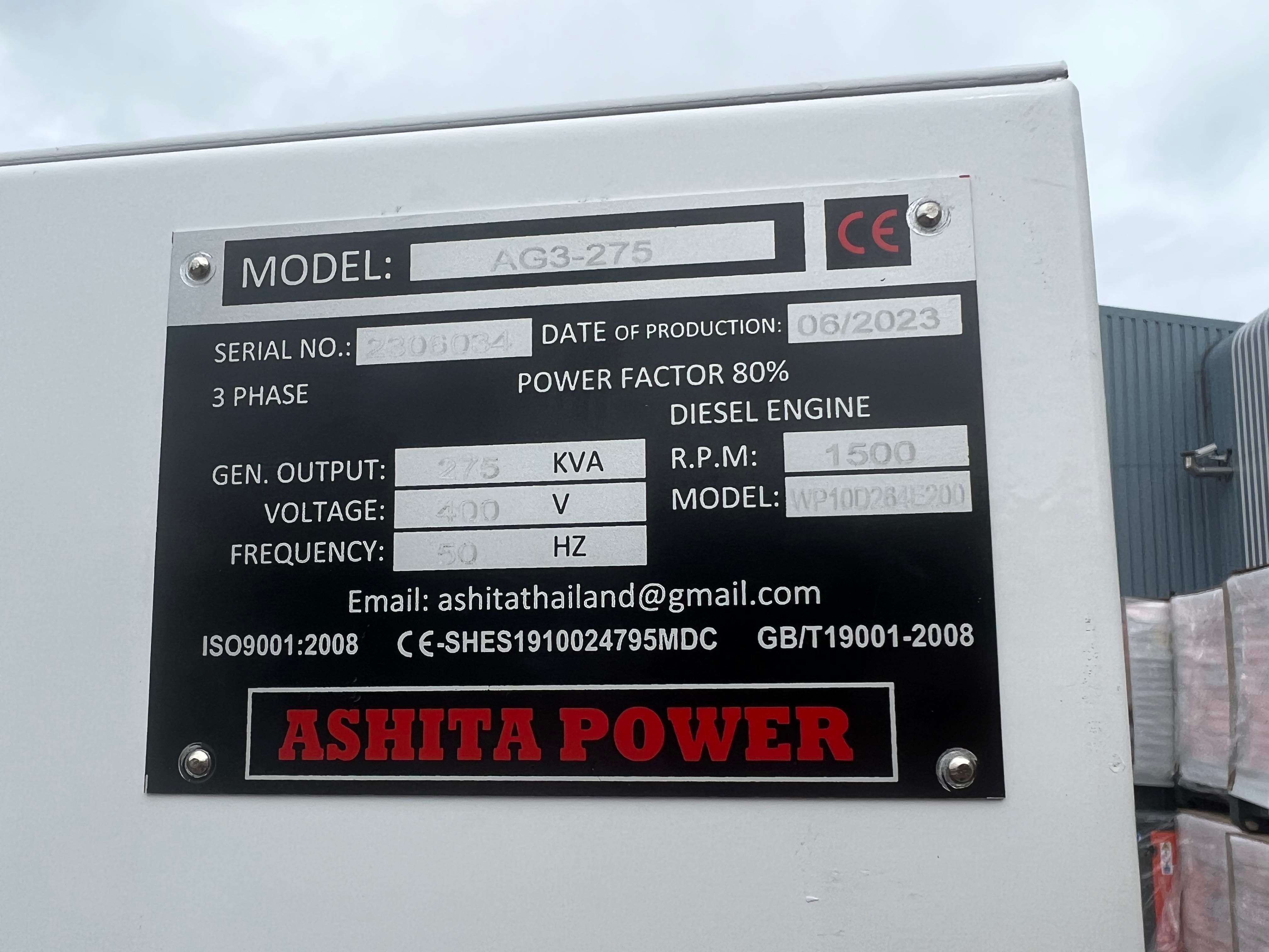 ASHITA AG3-275 275 kVA Silent Diesel Generator / Genset